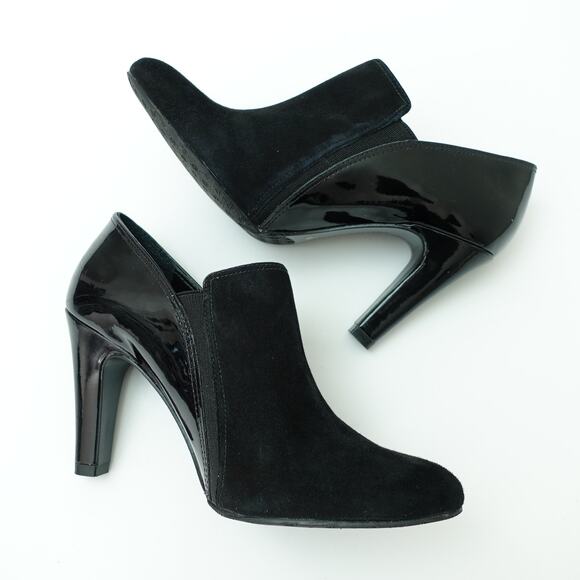 Antonio Melani Black Suede Patent Leather Heel Pump Booties Size 7.5 - Picture 5 of 9